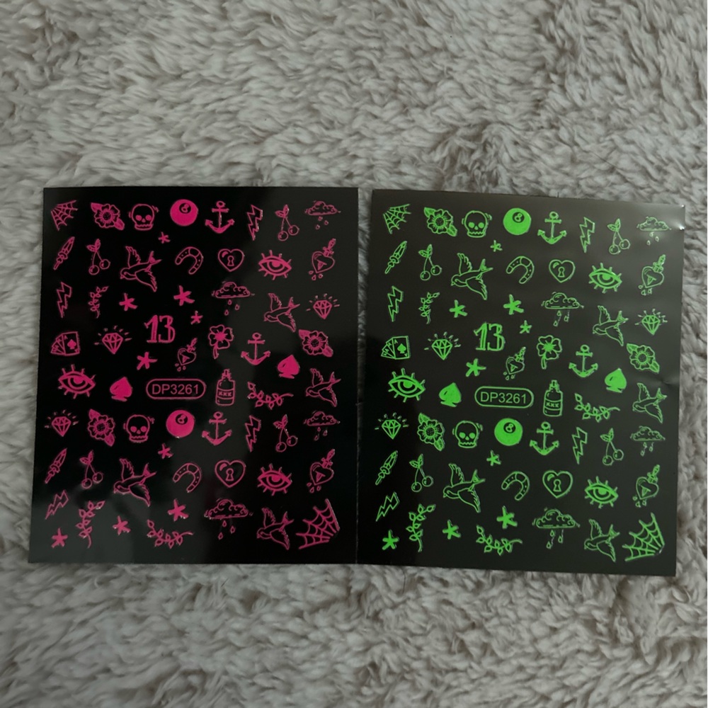 Neon nail stickers, black and white nail stickers